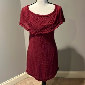 Wishlist Apparel Burgandy Wine Gauzey Boho Fringe Off Shoulder Dress Size M / L